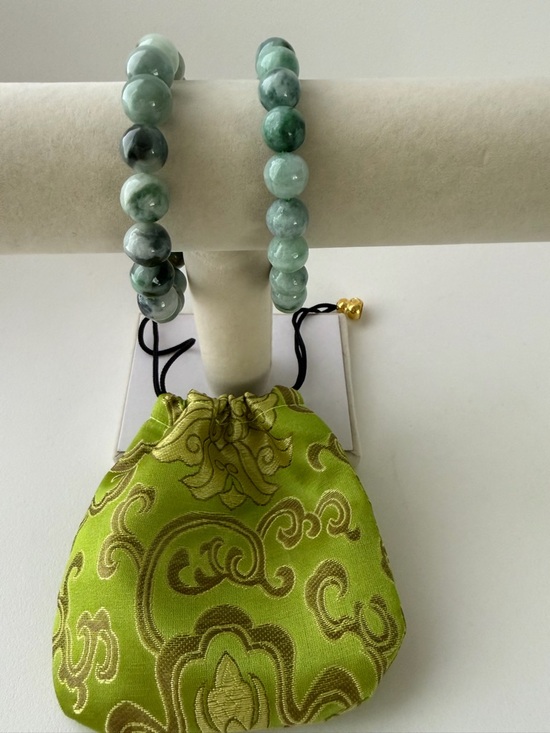 Authentic 2 Pieces Icy Floating Green Jade Beaded Bracelets - Picture 7 of 12